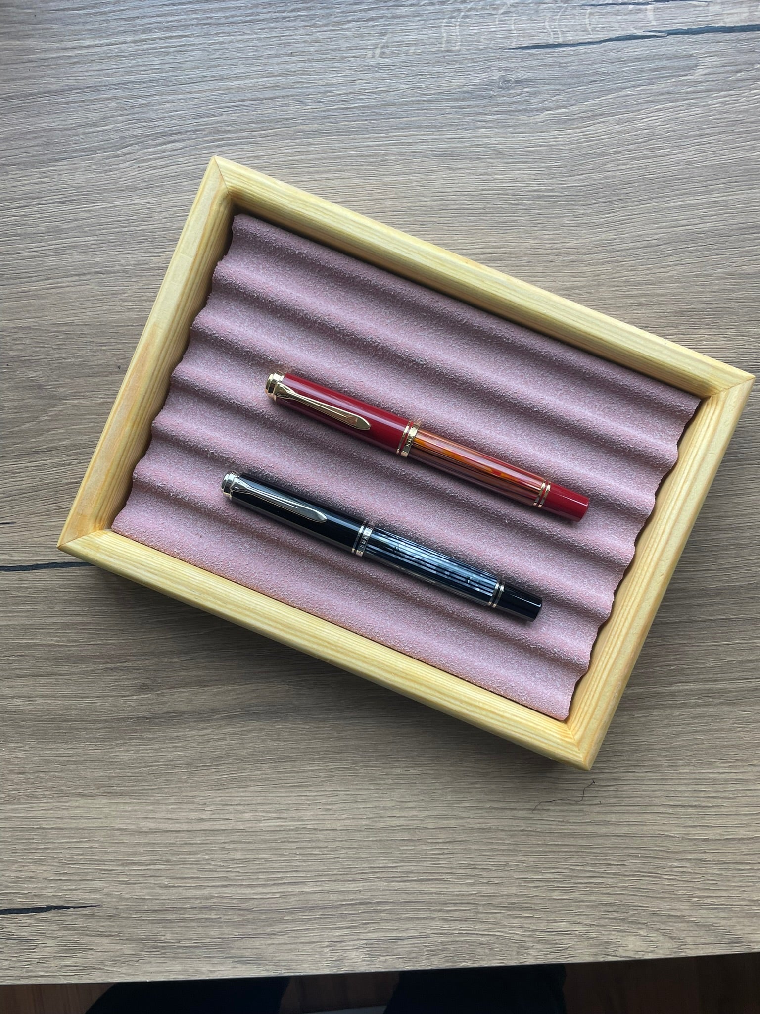 E017- SOLID PINE PEN TRAY - 6 PENCILS