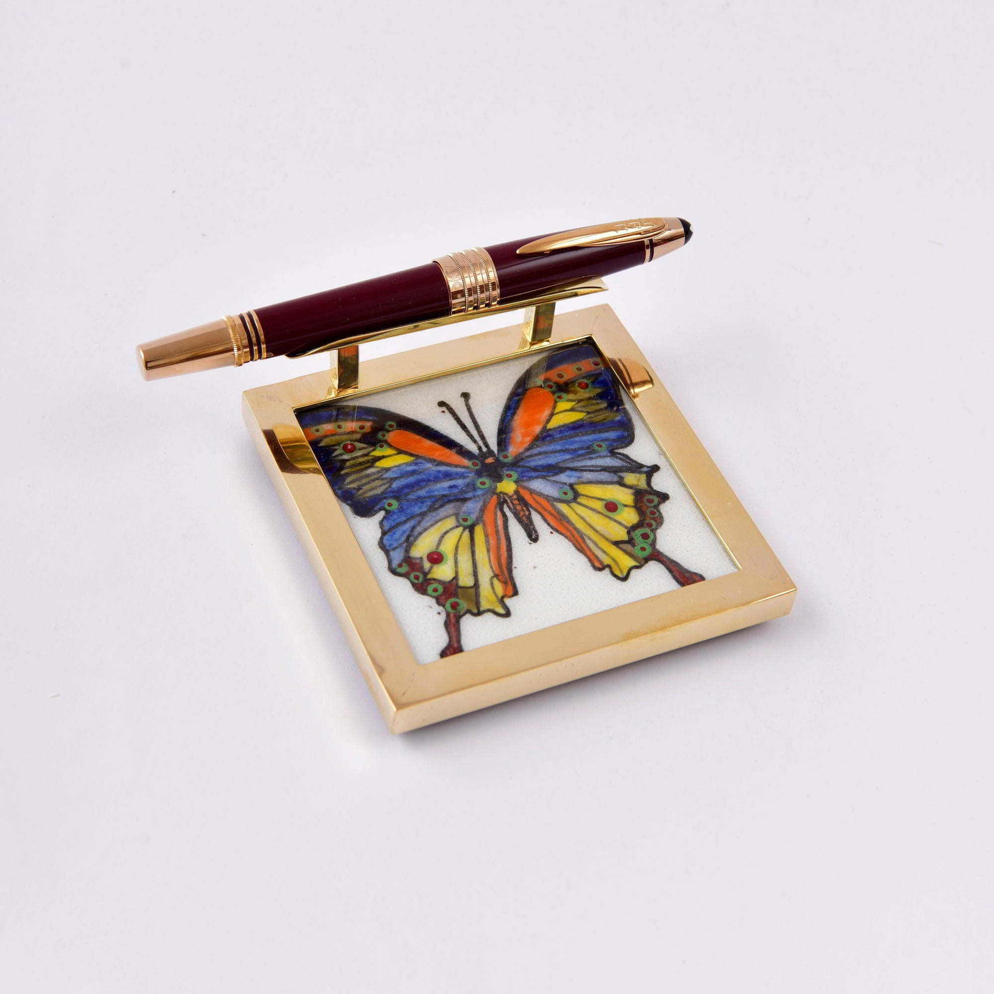 G002 -  SOLID BRASS & ART TILE PEN STAND