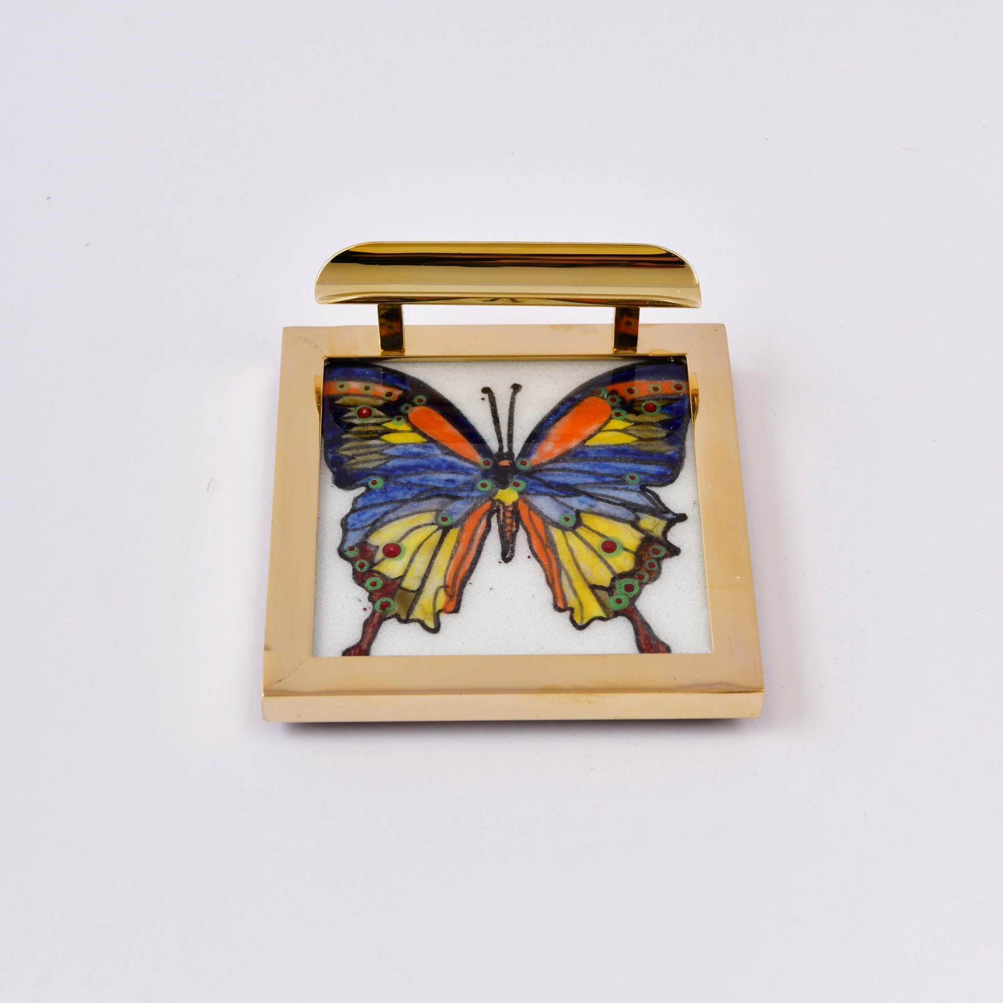 G002 -  SOLID BRASS & ART TILE PEN STAND