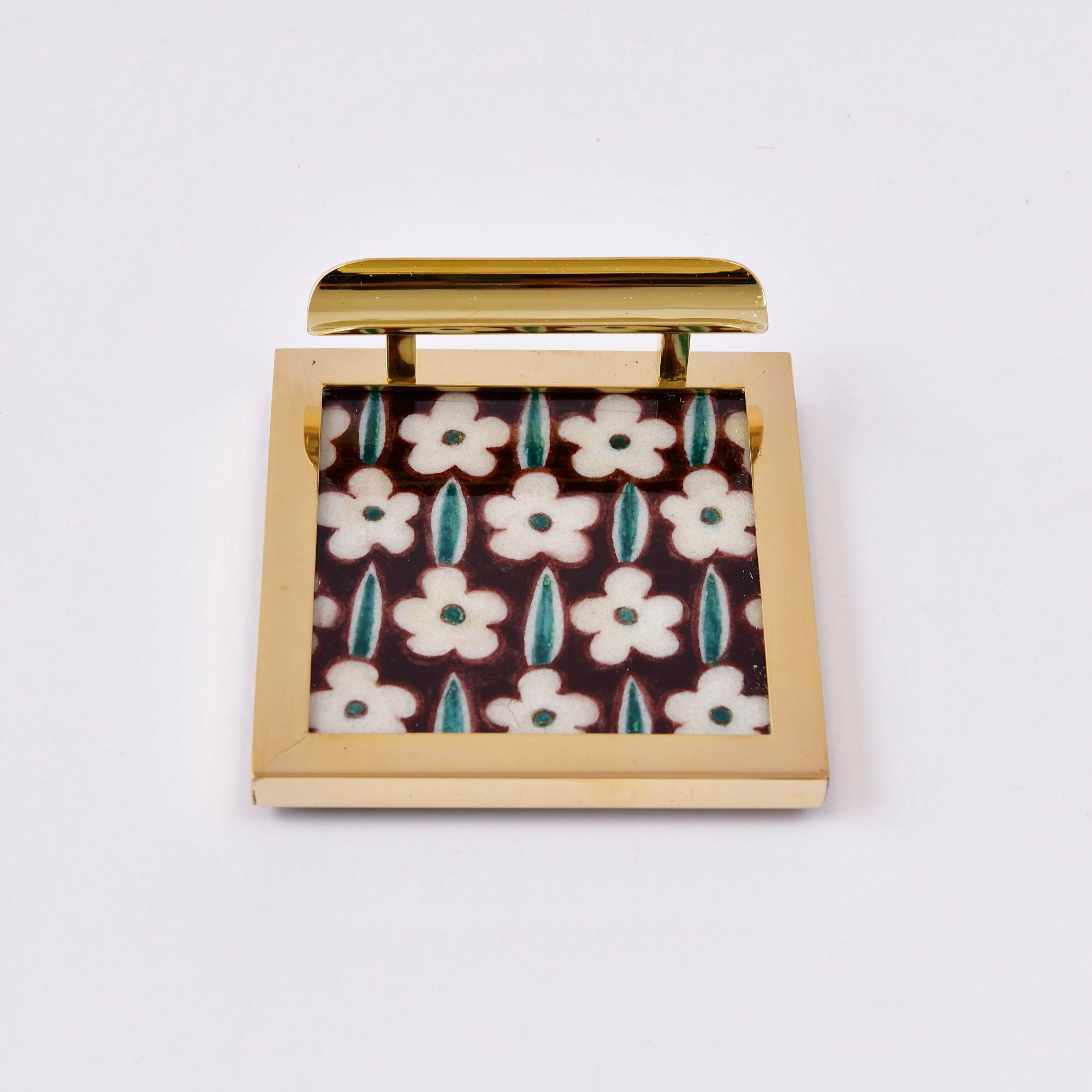 G002 -  SOLID BRASS & ART TILE PEN STAND